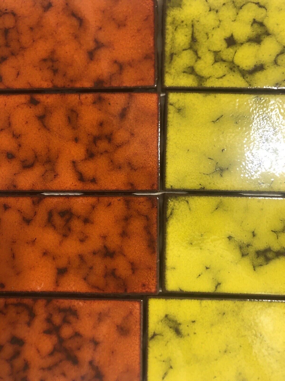 Vintage 1960s 70s  Mustard Yellow & Burnt Orange Clay Tile Art Lot Of 70