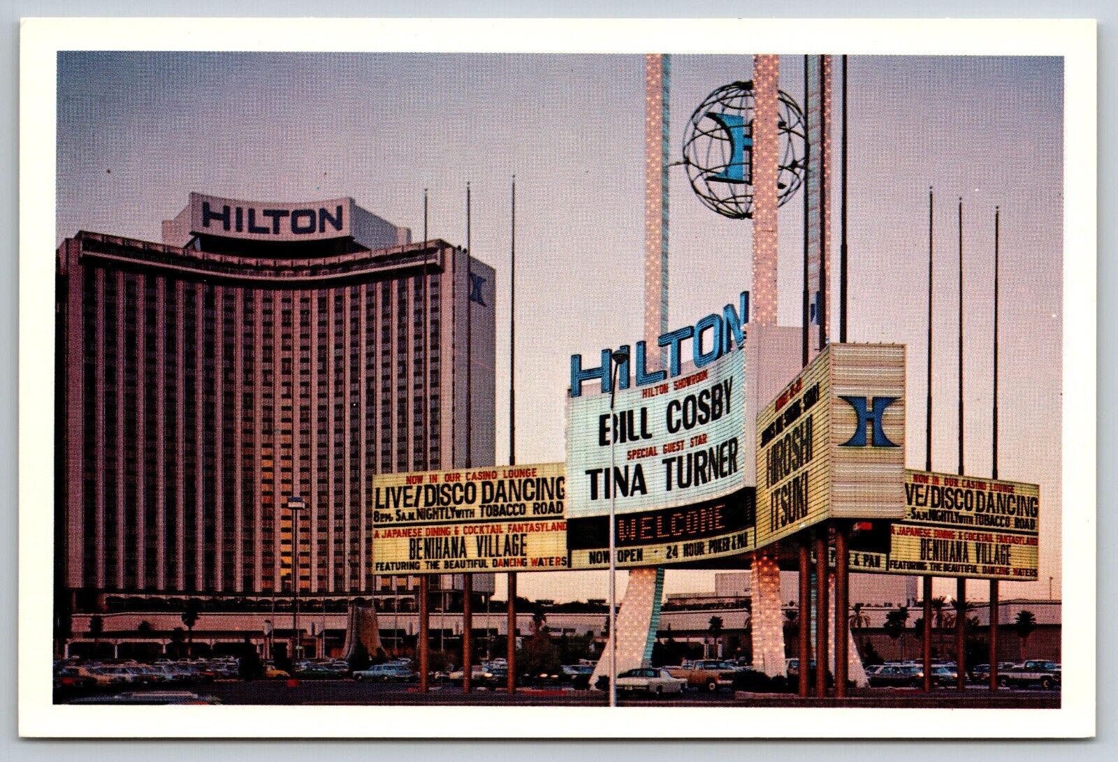 Postcard Hilton Hotel Las Vegas Nevada NV Bill Cosby Tina Turner Sign 6 x 4 in