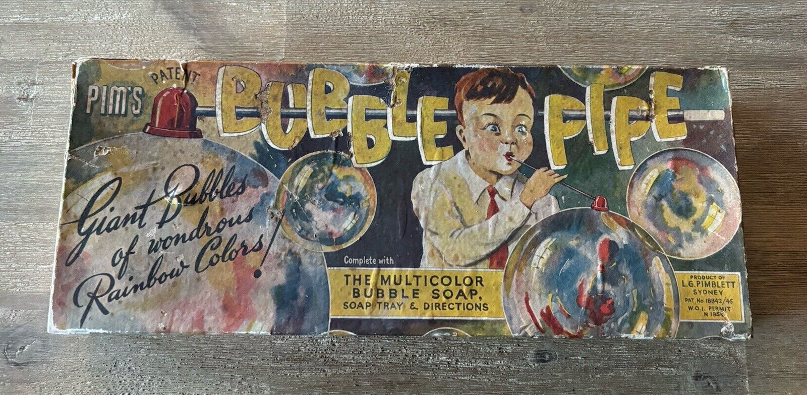Pim’s Bubble Pipe Vintage Australian 1940’s Toy Boxed L.G. PIMBLETT SYDNEY Rare