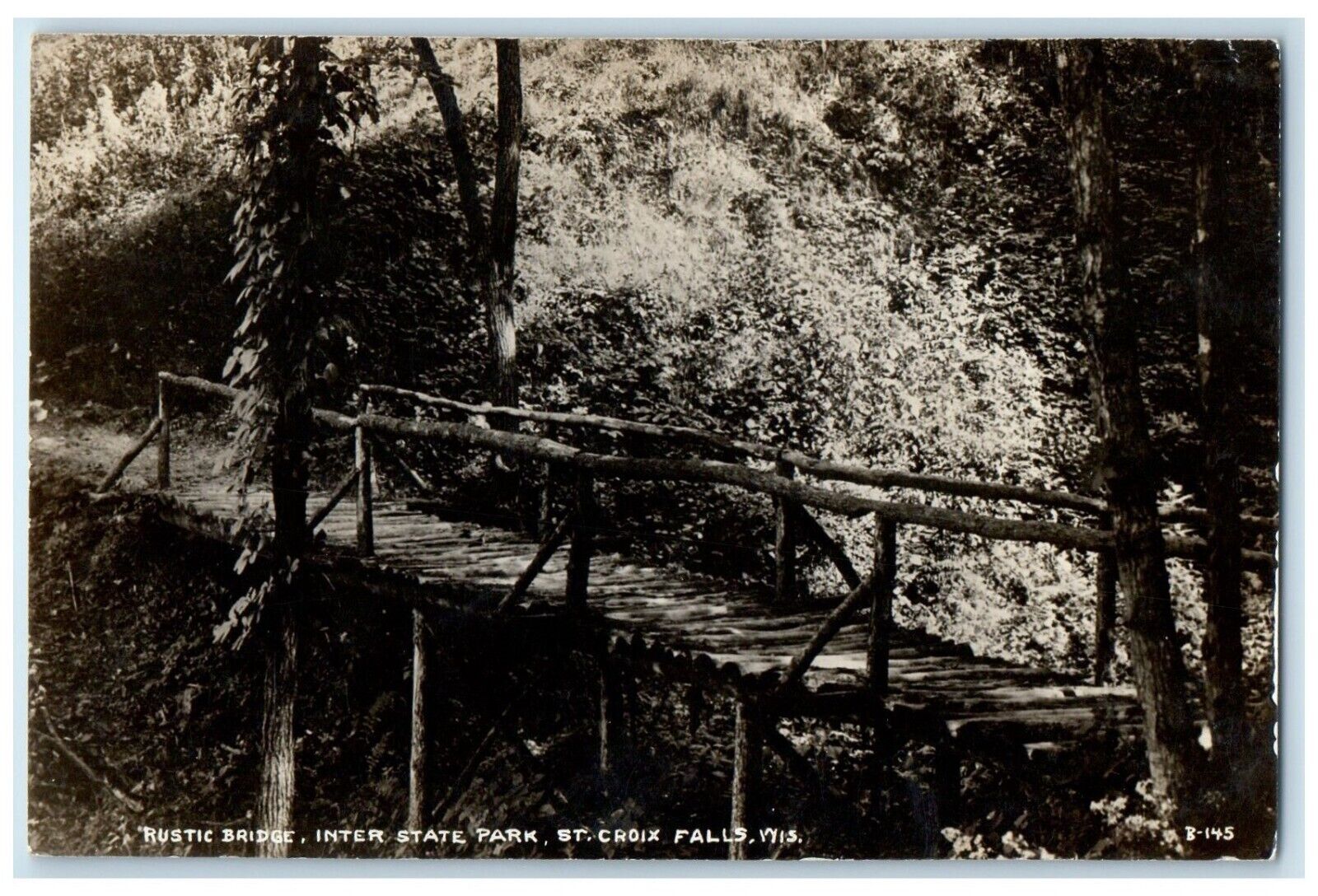 Rustic Bridge Inter State Park St. Croix Falls Minnesota MN RPPC Photo Postcard