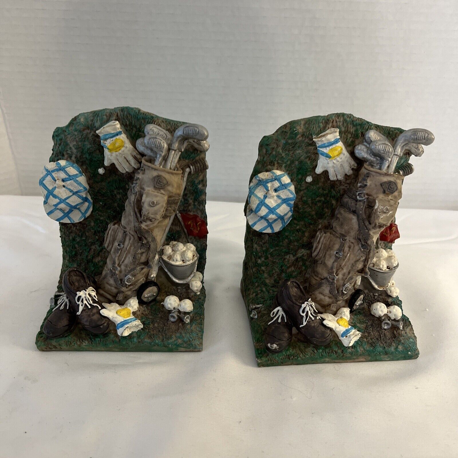Vintage golf book ends made out of resin In Very Good Condition 5.5 In Tall