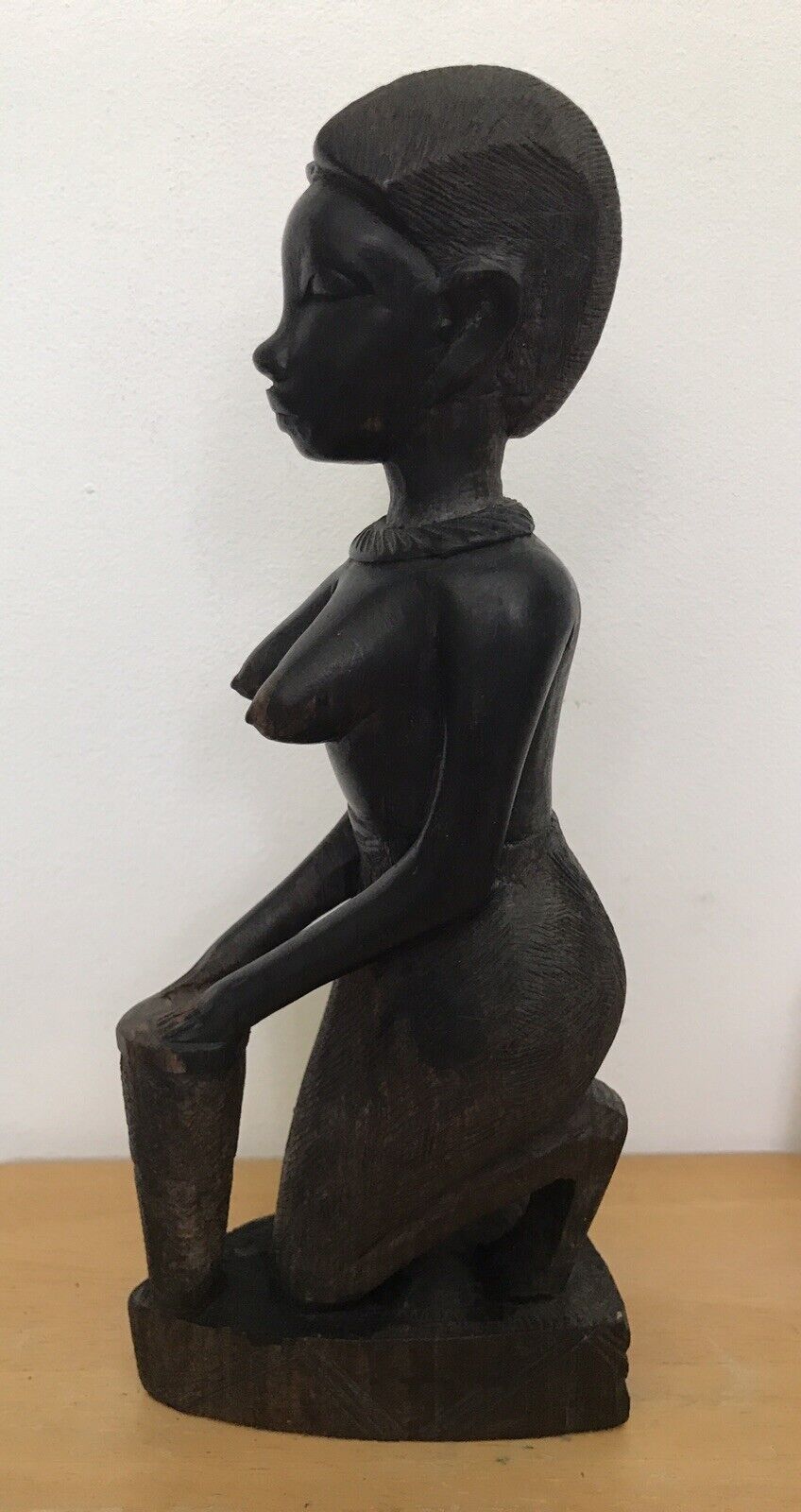 Vintage  Exquisite Carved Hard Wood Sculpture African Women Drummer, Rare Find
