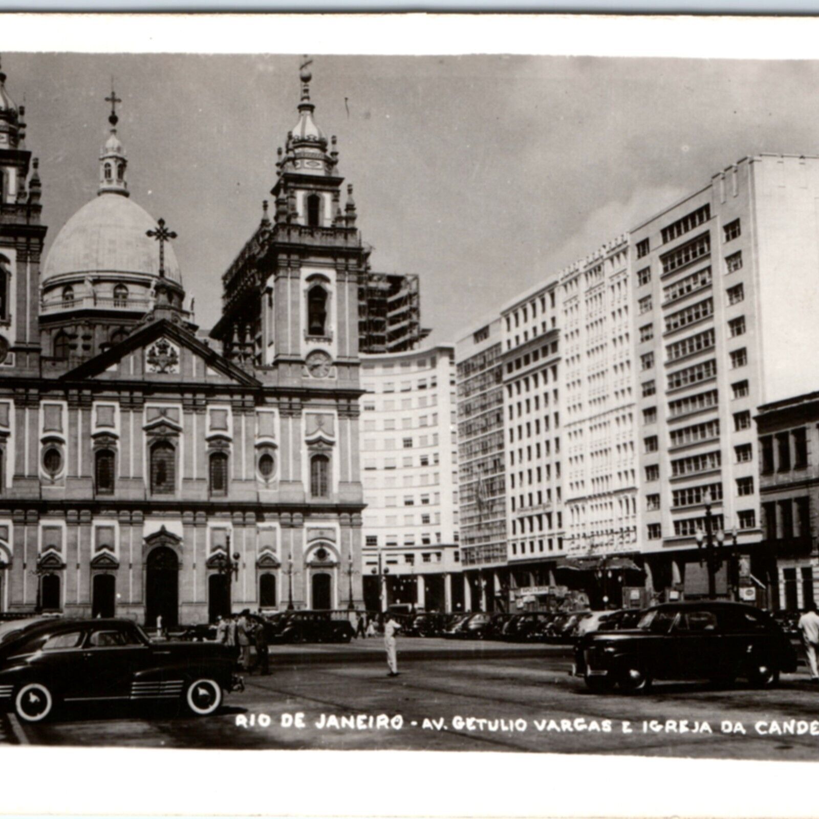 c1940s Rio de Janeiro, Brazil RPPC Candelaria Church Downtown Real Photo PC A132