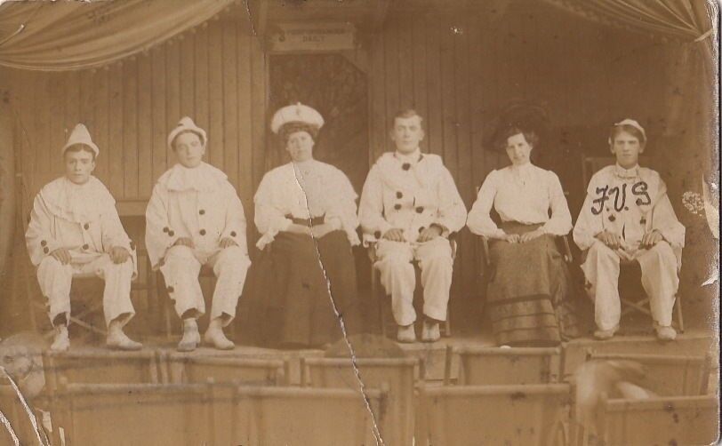 RPPC Postcard Clowns Men On Stage Dressed as Clowns c. 1900s