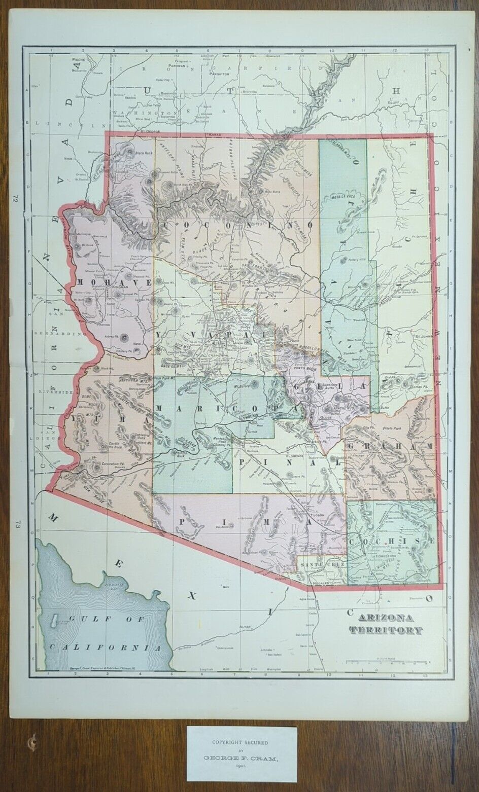 Vintage 1901 ARIZONA Map 14