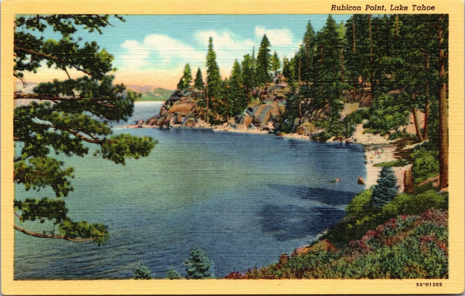 Rubicon Point Lake Tahoe California CA Linen Postcard L3