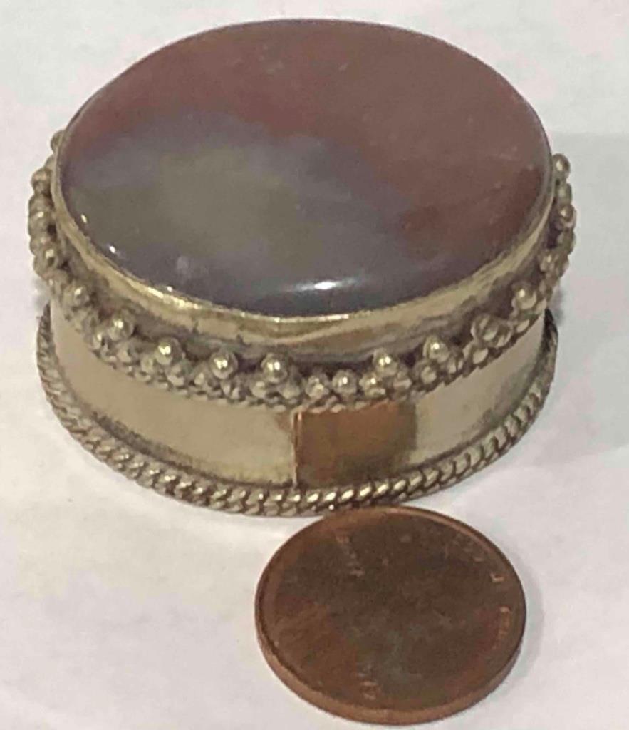 Antique Agate Silver Oval Snuff Box, c.19th Century
