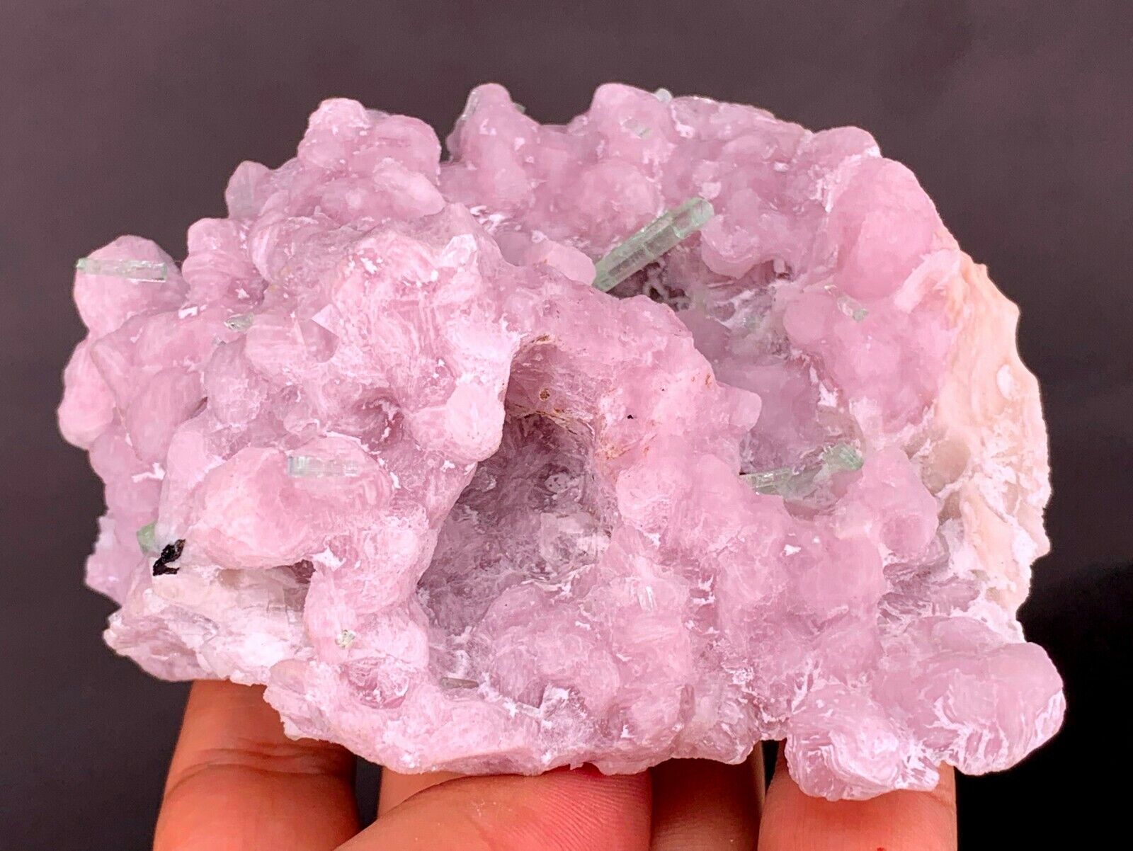 Aesthetic Seafoam TOURMALINE Crystal On Pink LEPIDOLITE Flower From Pakistan