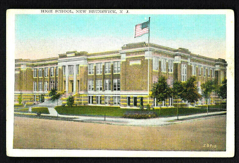 NEW BRUNSWICK, NEW JERSEY; HIGH SCHOOL, Postcard; Aug. 1940 