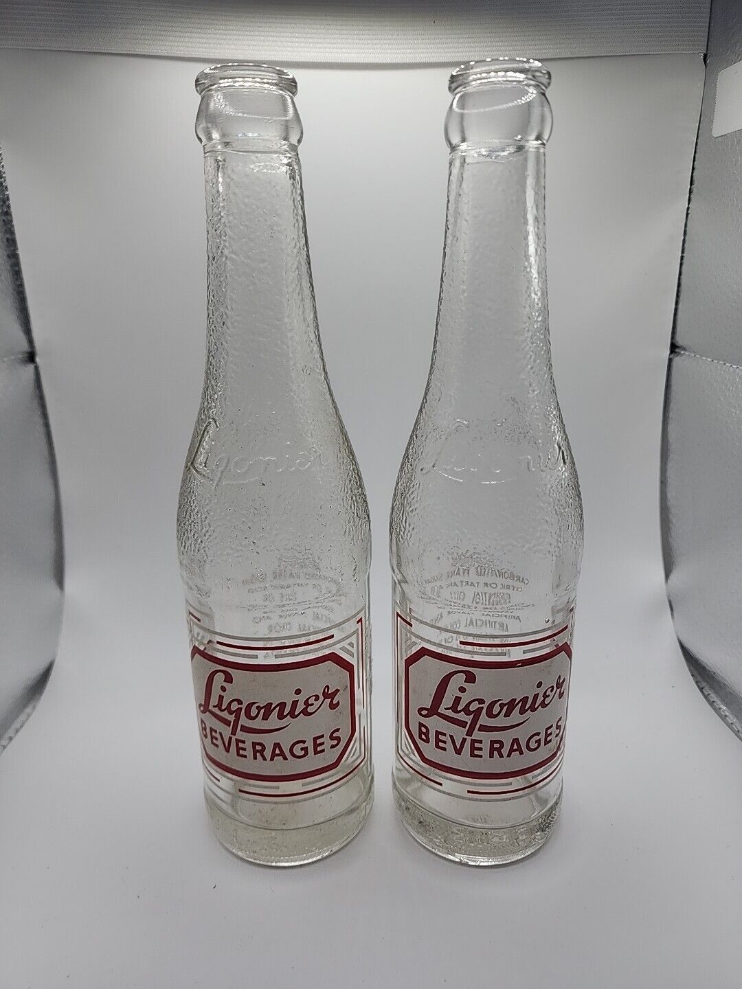 Lot Of 2 Ligonier Soda Bottles Ligonier IN 1950\'s Very Good  Condition