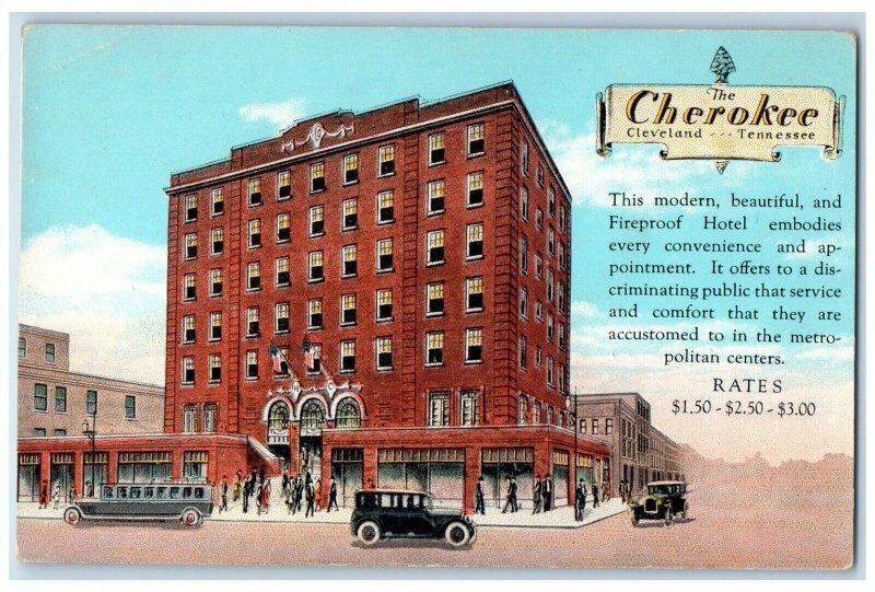 c1930\'s The Cherokee Hotel Building Cars Advertising Cleveland TN Old Photo