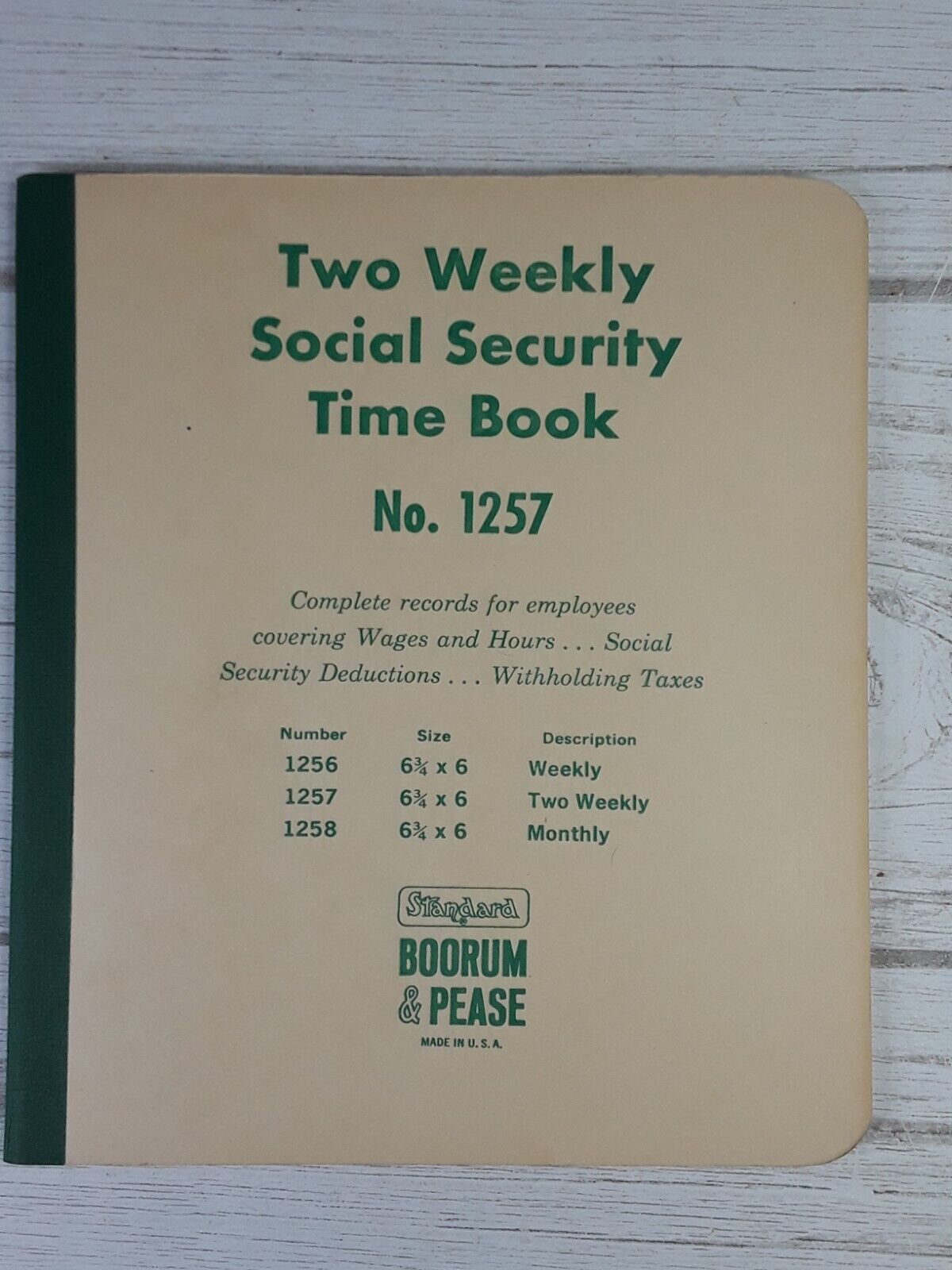 Vtg 1970's Boorum & Pease Social Security Time Book Ledger Wages #1257 USA EUC 