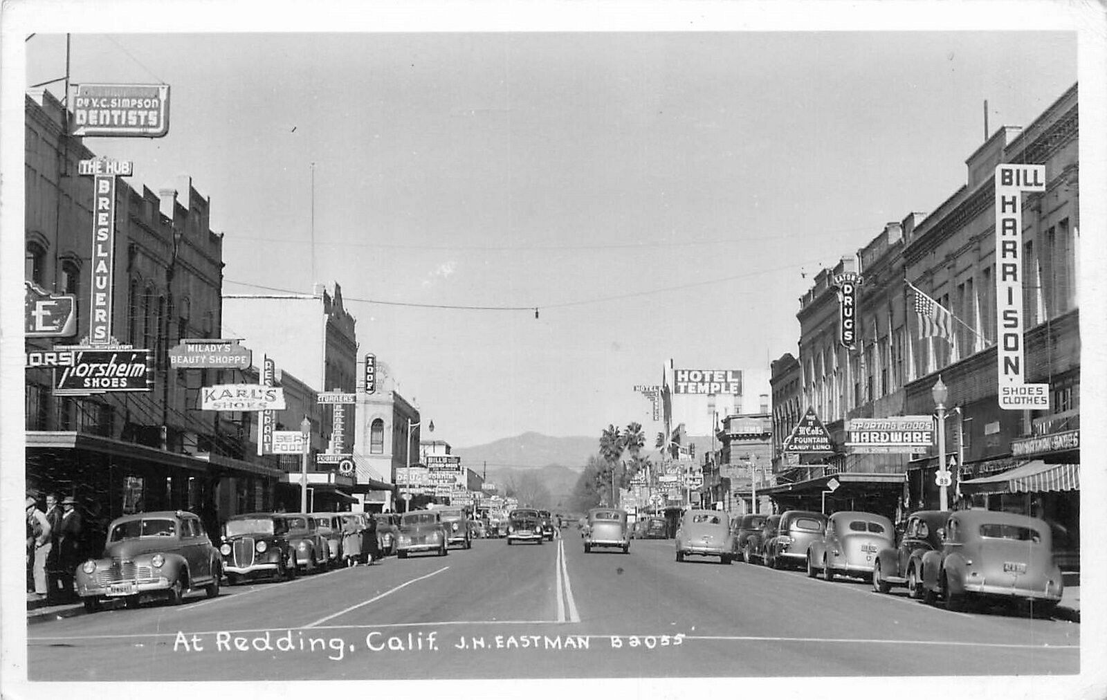 Postcard RPPC California Redding Street Scene Autos Eastman 23-7250