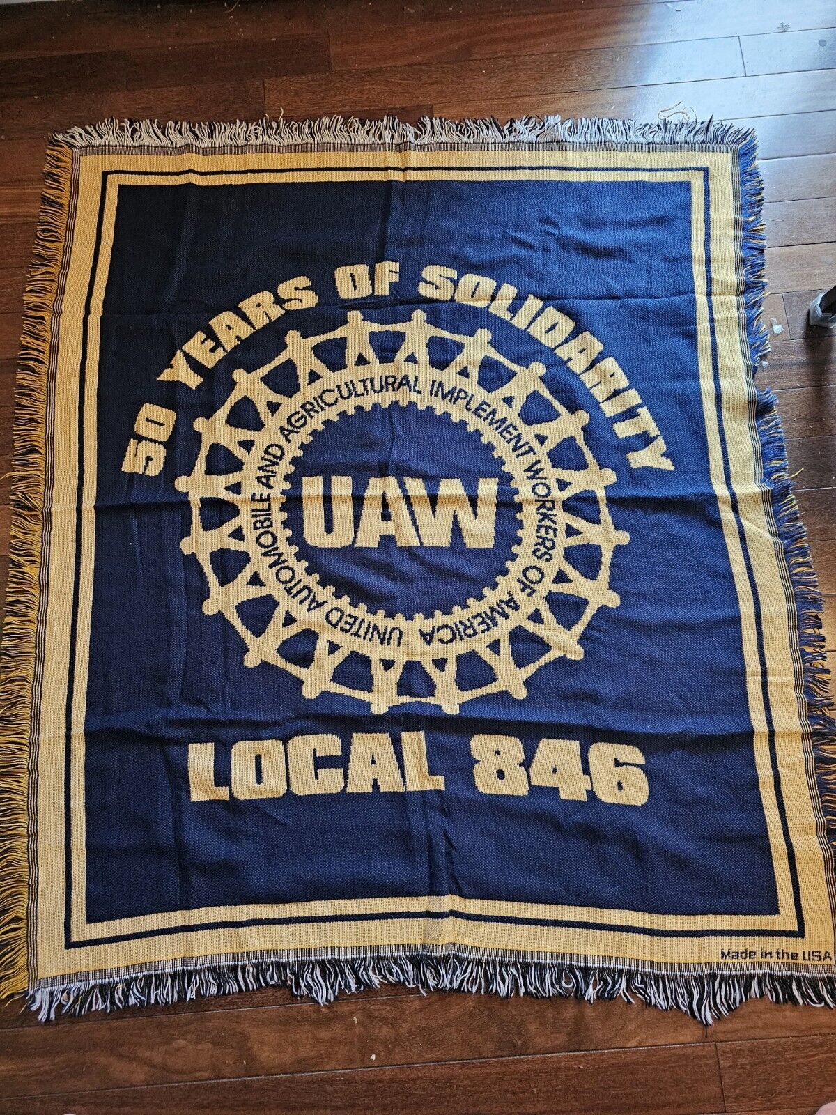 UAW United Auto Workers Local 846, 50 Years Of Solidarity Blanket 44x50 USA Made