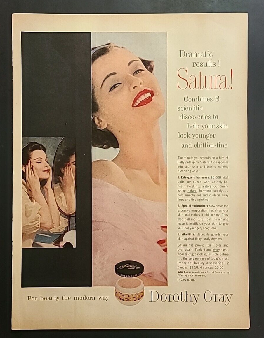 1957 Dorothy Gray Satura Moisture Cream Vintage 1950\'s Magazine Print Ad