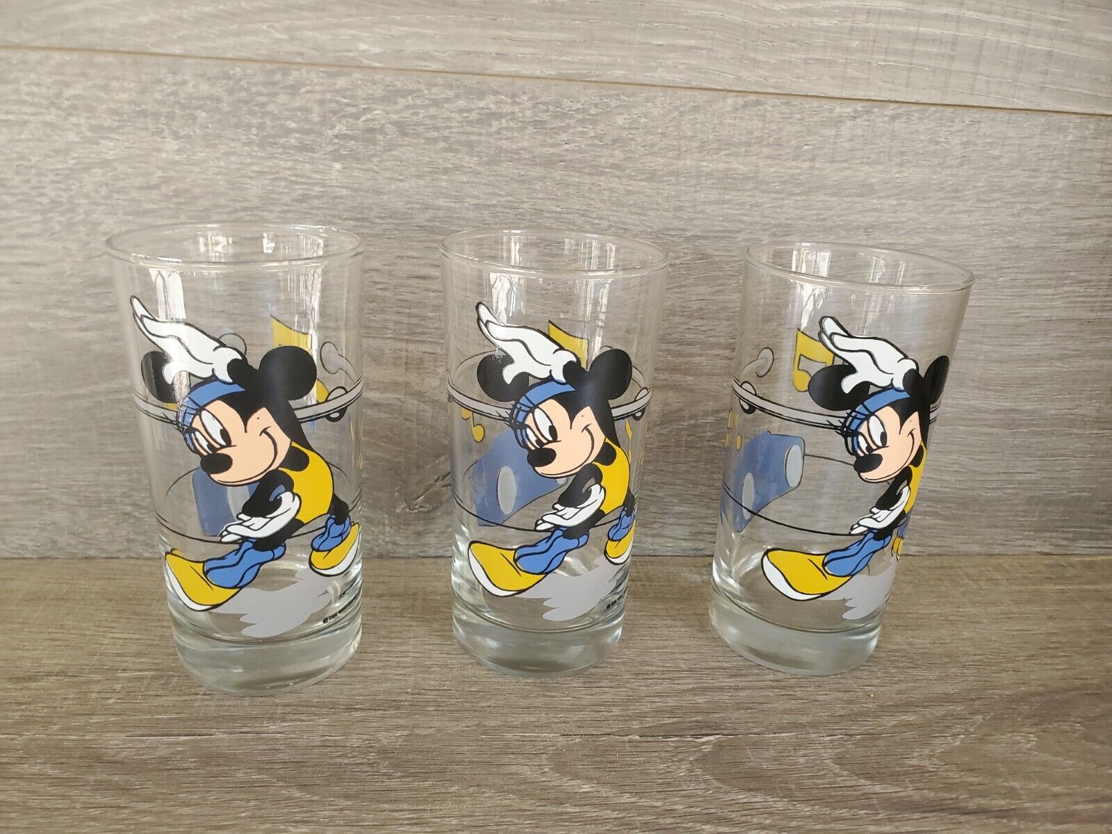 3 Vintage Disney Mickey Mouse Collector Drinking Glass Mickey Mouse Dancing