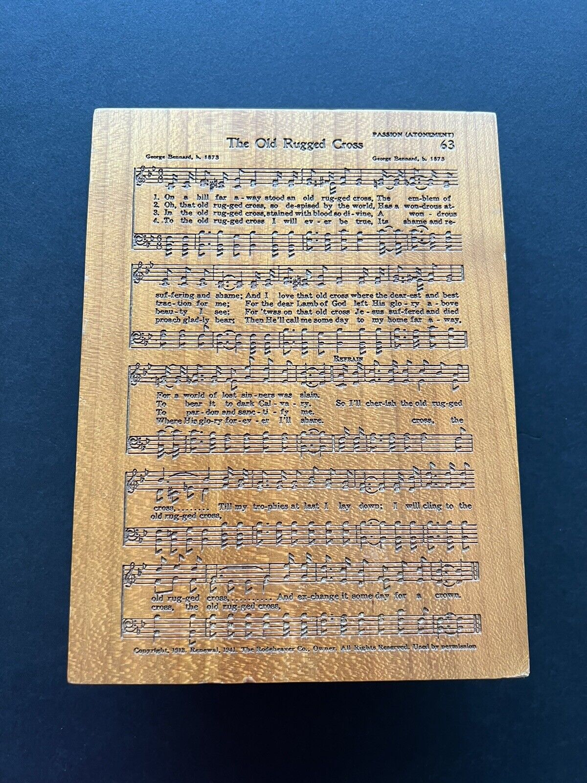 P. Graham Dunn Carved Cherry Wood Hymn The Old Rugged Cross Plaque Stand Up