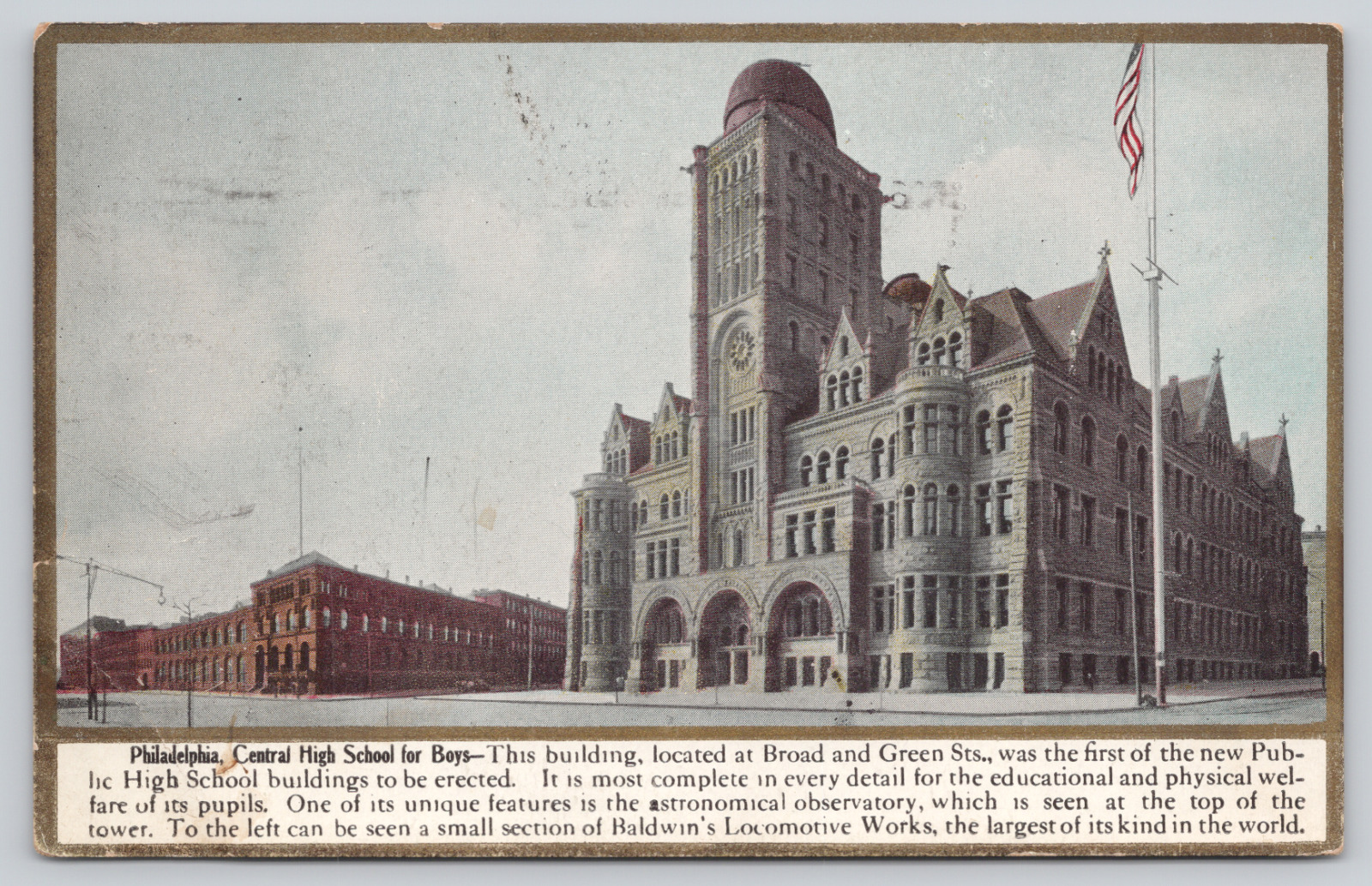 Postcard Philadelphia, Pennsylvania, 1911, Central High School For Boys A968