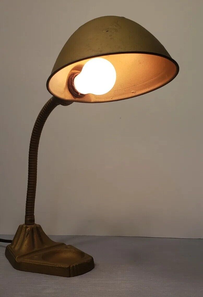 Vintage Rex Electric Art Deco Cast Iron Base Gooseneck Industrial Desk Lamp 