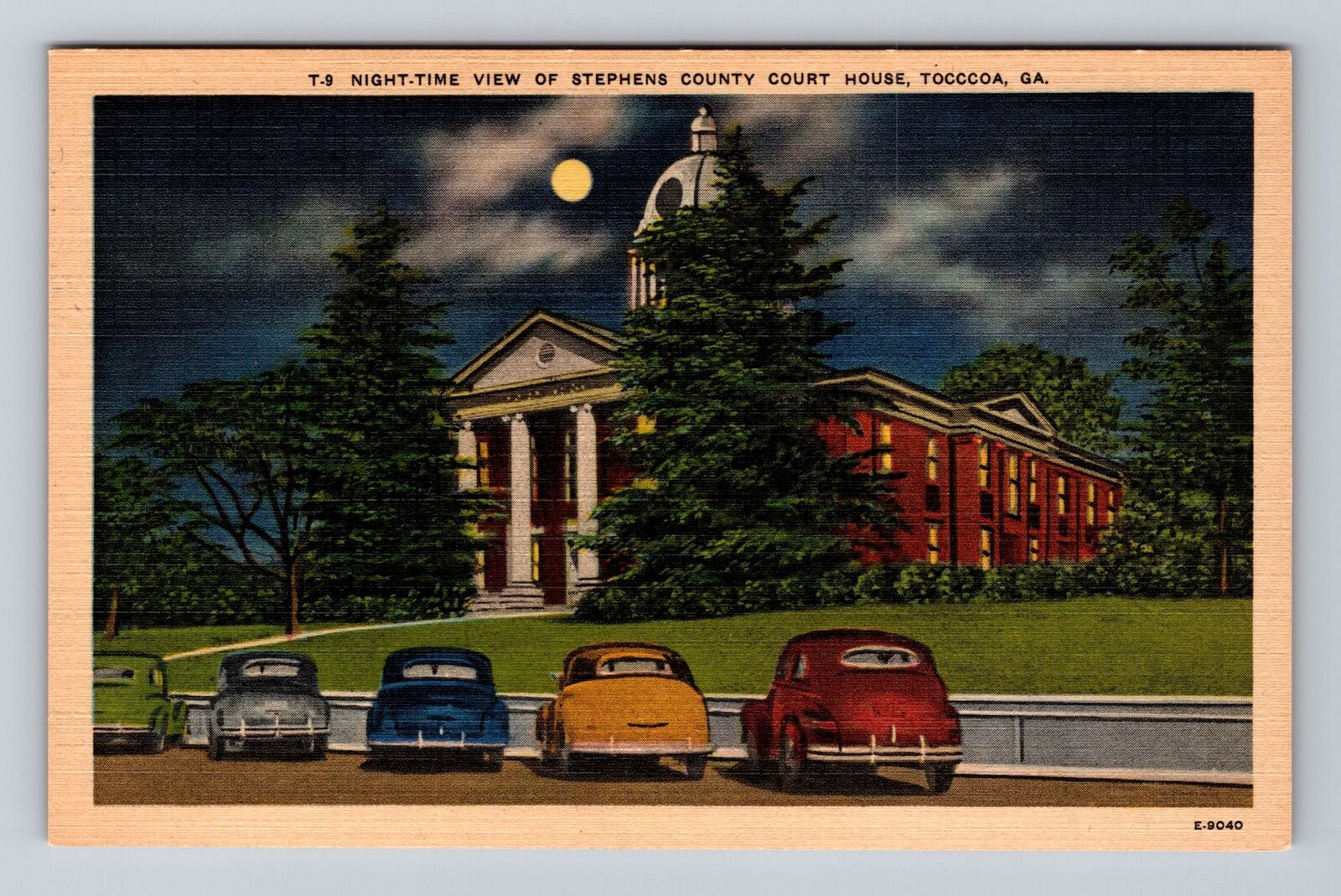 Tocccoa GA-Georgia, Night View Of Stephens County Courthouse, Vintage Postcard