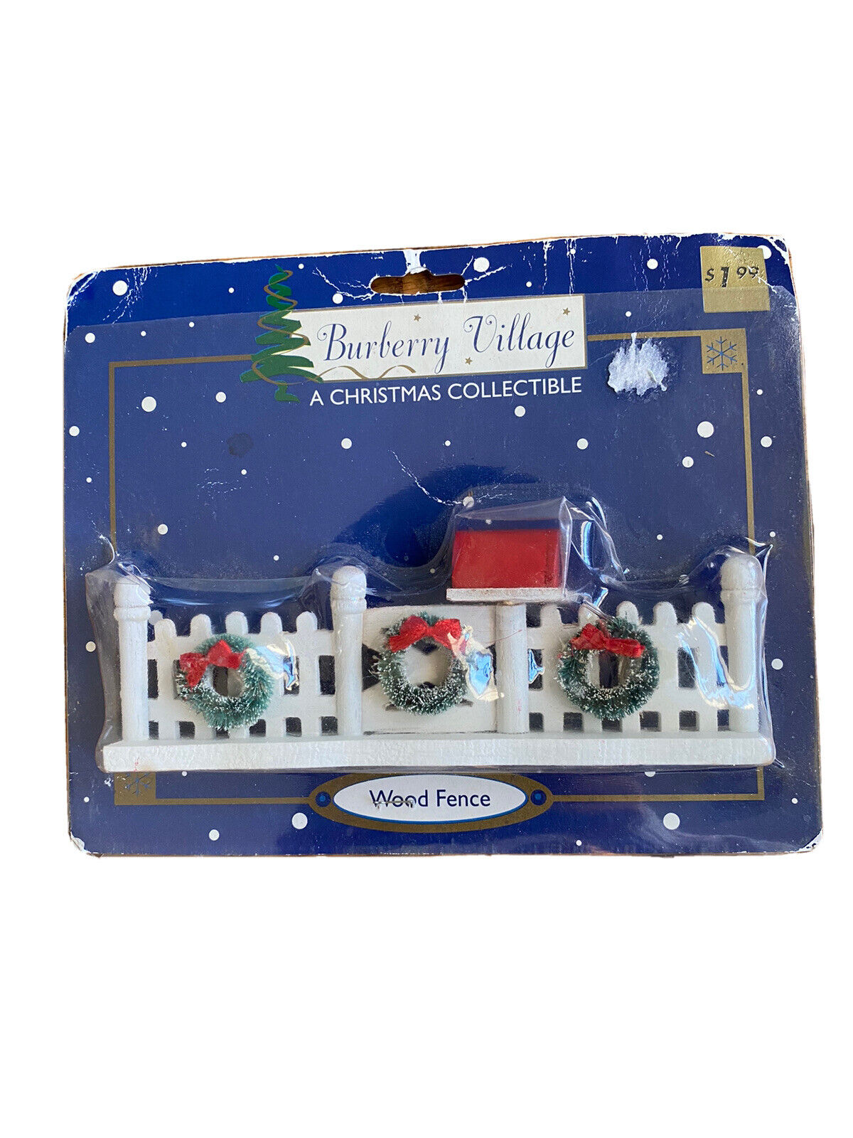 Burberry Village Christmas Collection Wood Fence with mailbox and wreath