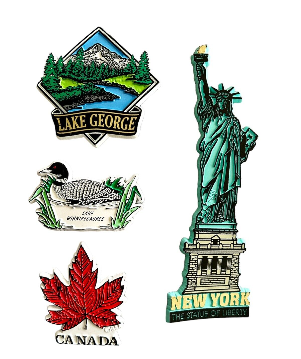 Vintage Souvenir Fridge Magnets New York, Canada, Lake Winnipesaukee Lake George