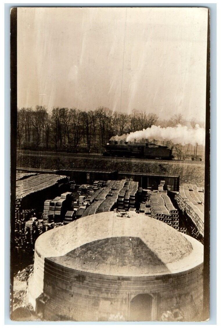 c1918 Brick Plant Railroad Train View Canada RPPC Photo Unposted Postcard
