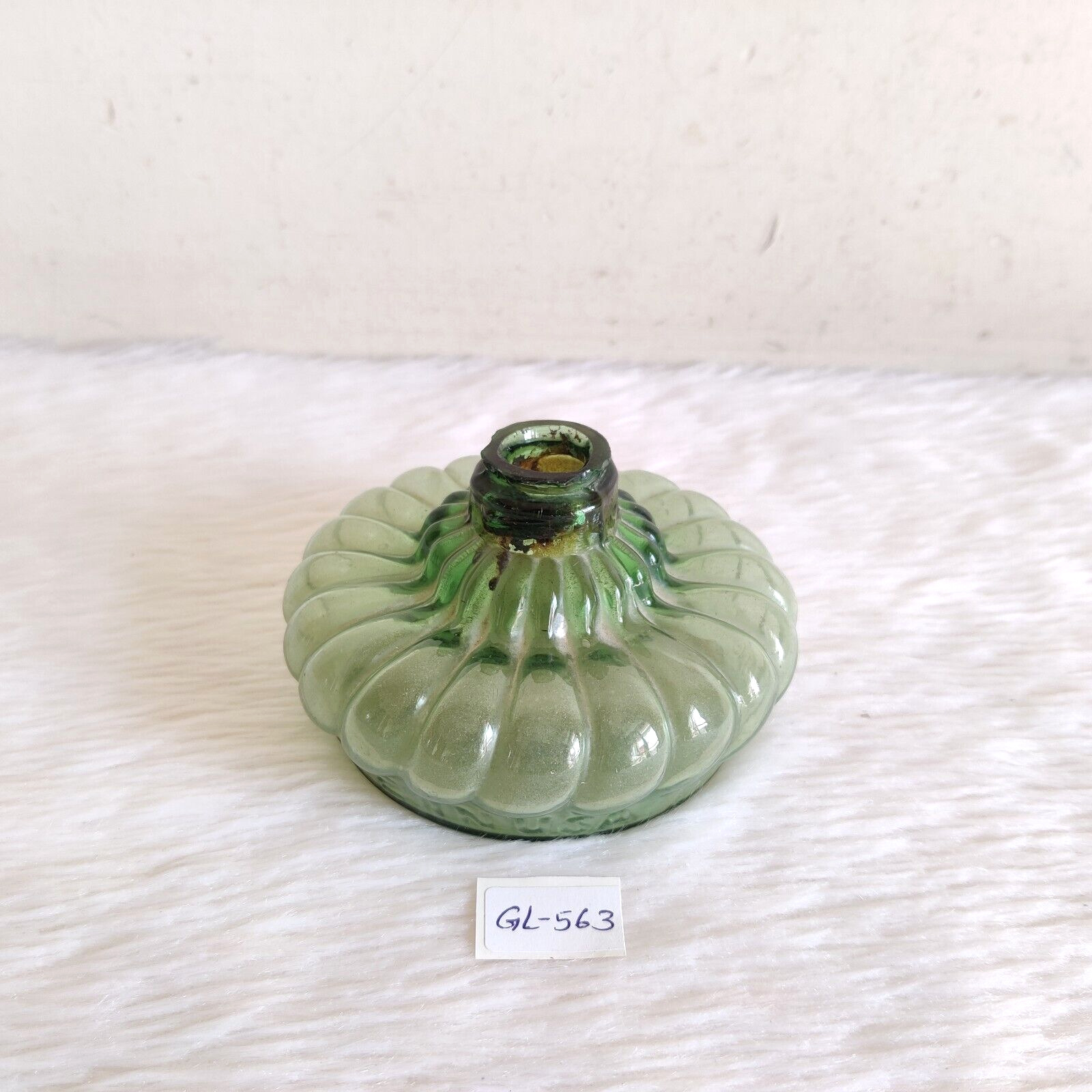 19c Vintage Green Melon Design Oil Lamp Base USA Decorative Collectible GL563