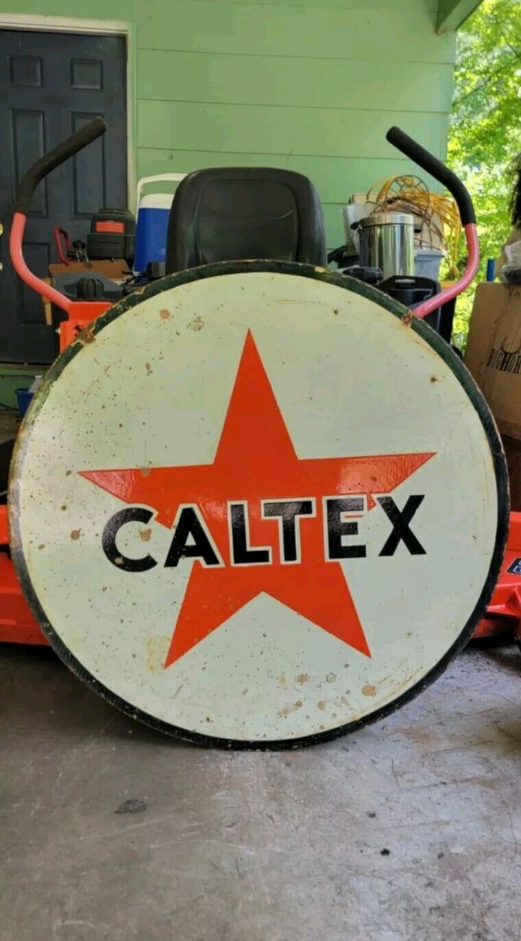 Vintage Caltex Double Sided gasoline motor oil Standard / Texaco porcelain sign