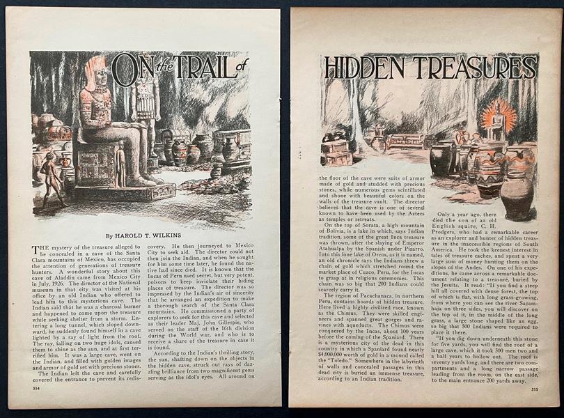 “On the Trail of Hidden Treasures” 1928 article Aztec ~ Sunken ~ Jesuits ~ Core