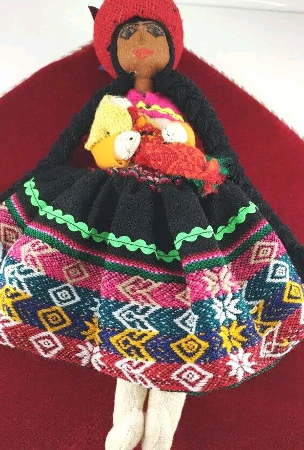 Mexican Folk Art Maria & Children Rag Doll Vintage Handmade In Mexico 12\