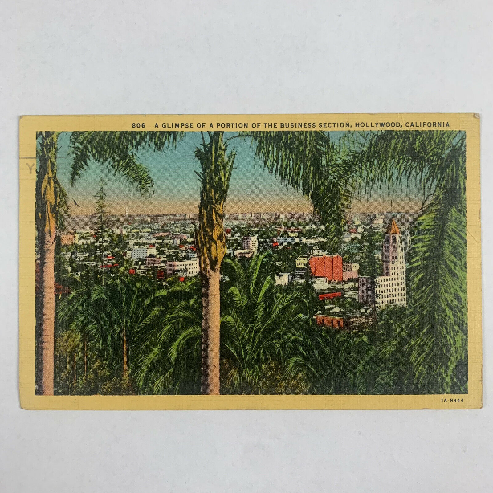 Postcard California Los Angeles CA Hollywood Downtown 1943 Posted Linen