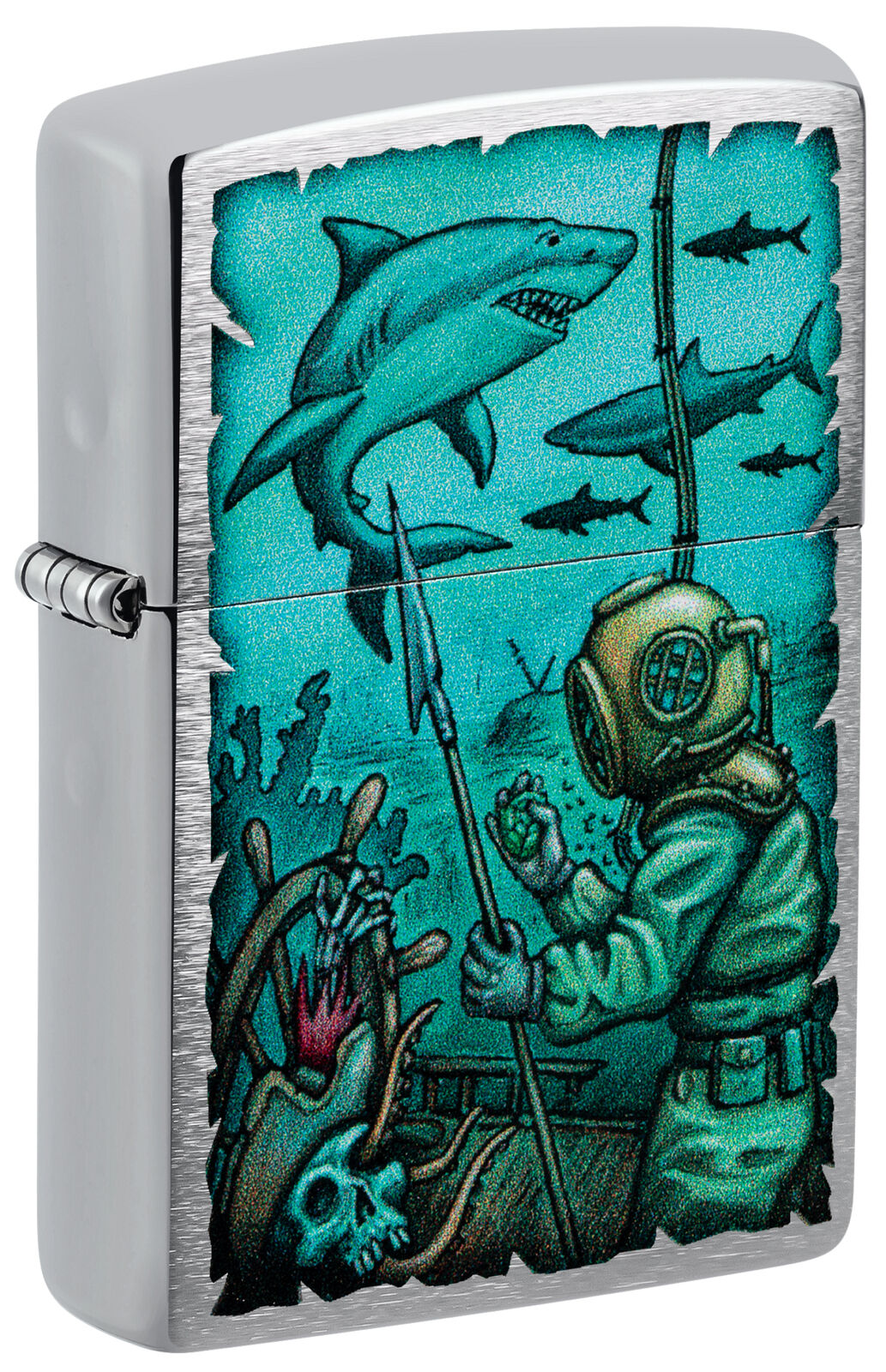 Zippo Shark Nautical Design Brushed Chrome Windproof Lighter, 48561