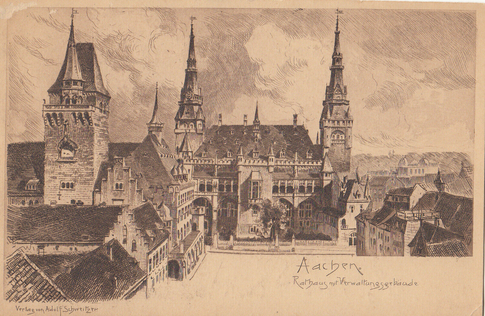 Aachen Rathaus mit Verwaltungsgebaude Germany Old Undivided back Postcard Unused