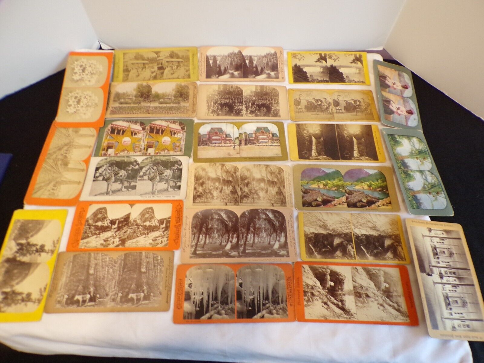 Antique 24 Stereoview Cards Of Various Topics of The USA States People/Places