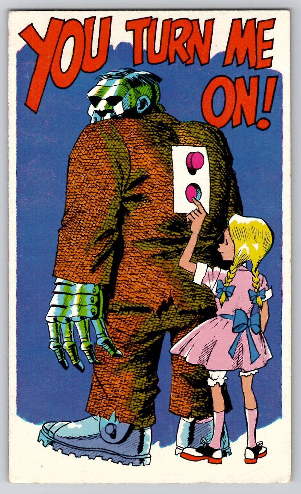 You Turn Me On Insult Postcard TOPPS 3 1966 Little Girl & Frankenstein Monster