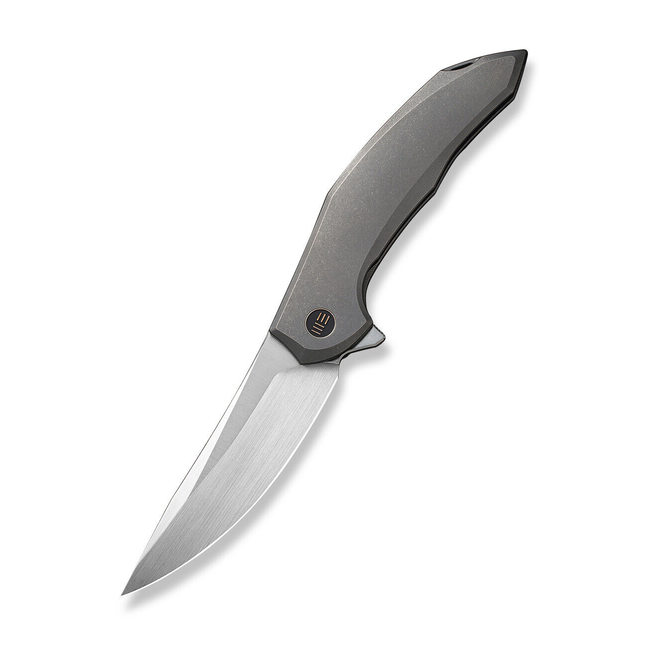WE Merata Folding Knife Gray Ti Handle 20CV Trailing Point Plain Edge WE22008A-2