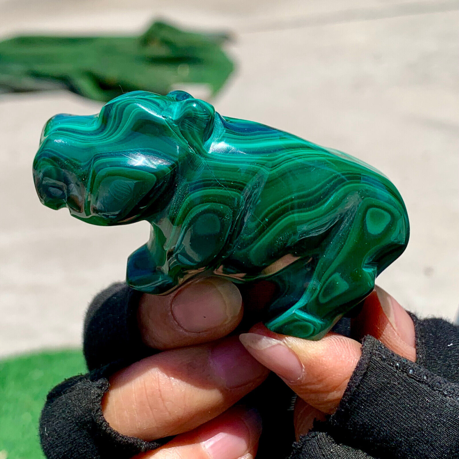 118G Natural glossy Malachite  Crystal  Handcarved hippo mineral sample