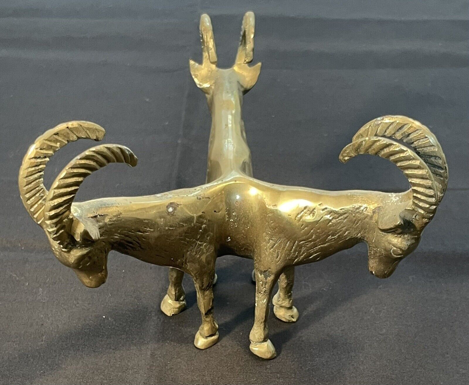 Arthur Court Designs Brass 3 Headed Ram figurine, Stand Rare Vintage