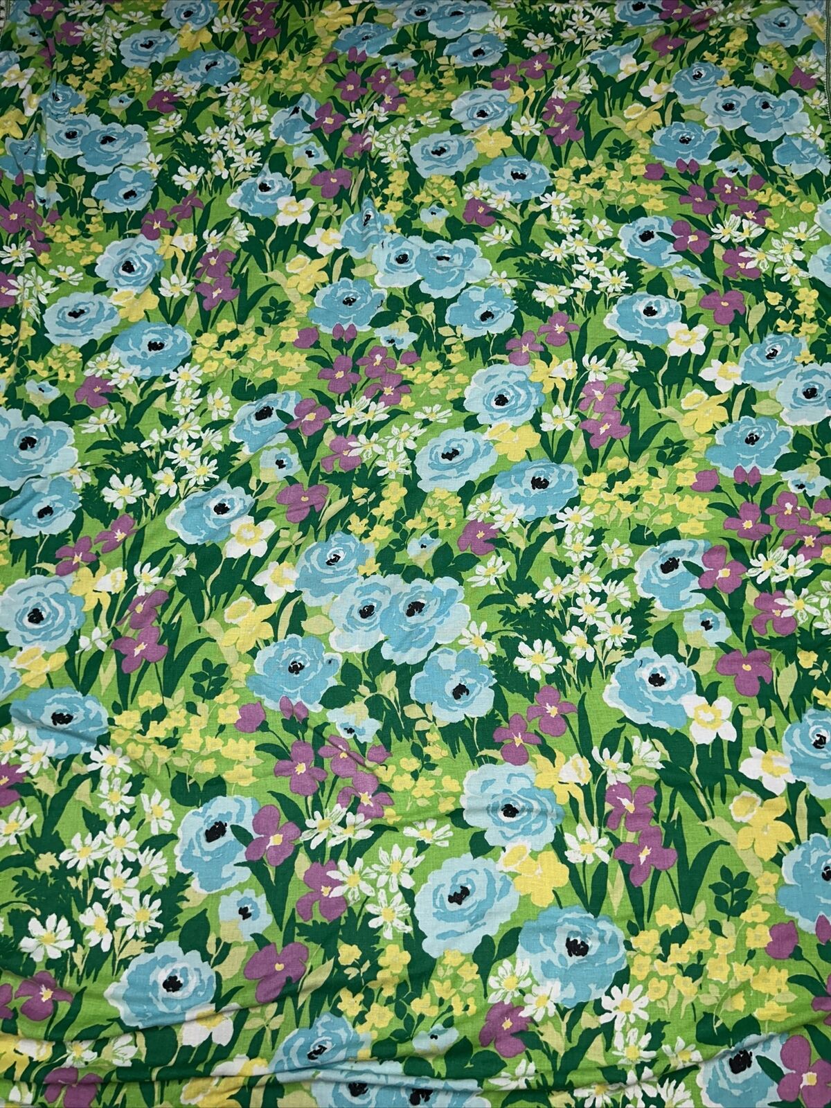 Sears Vintage Mod Floral Blue Purple Green Fringe Bed Spread Coverlet Blanket