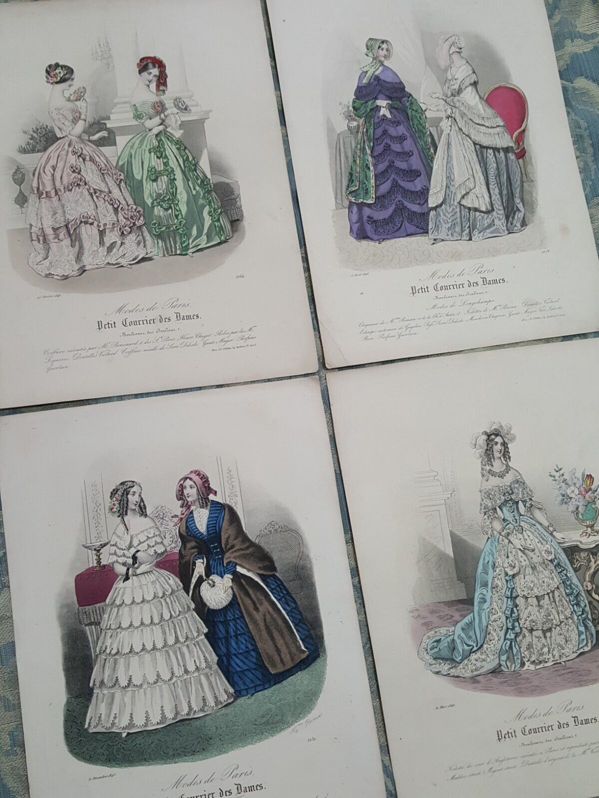 Four Original Charming Antique French Fashion Prints