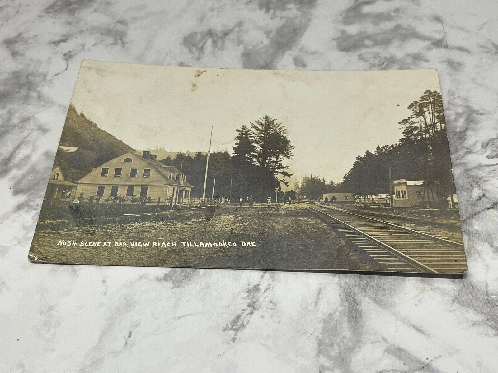 Scene At Bar View Tillamook Oregon RPPC Postcard Pmk 1914 Railroad