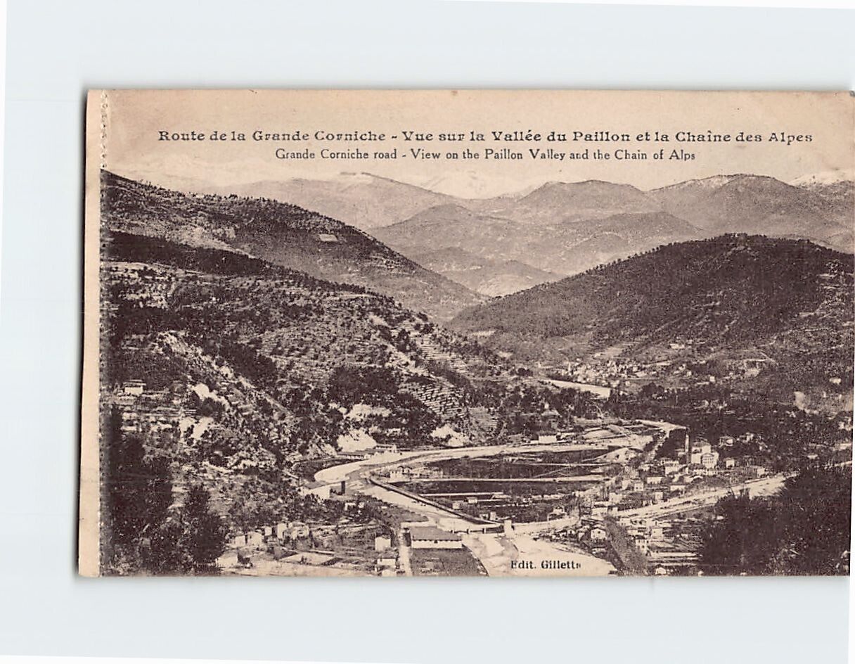 Postcard View on the Paillon Valley and Alps Grande Corniche Road France