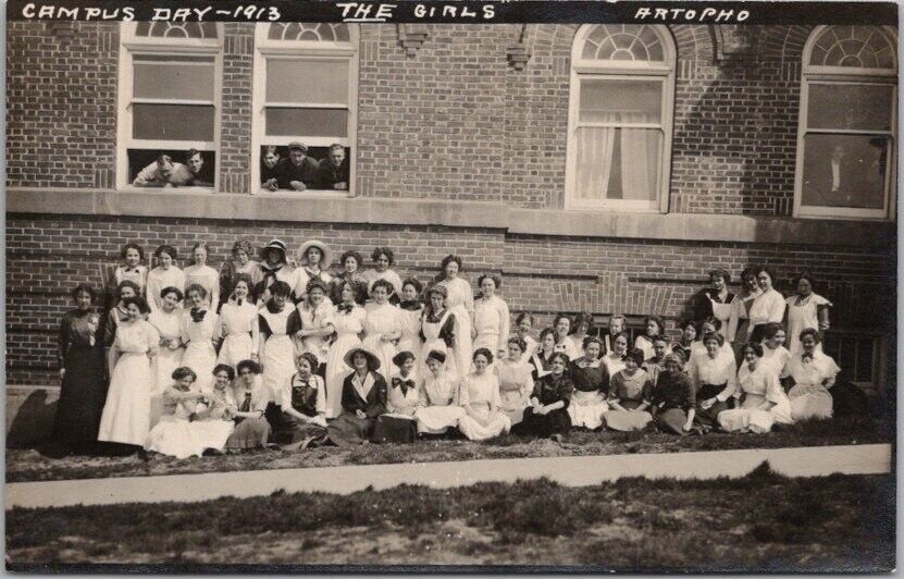 1913 RPPC Real Photo Postcard College \