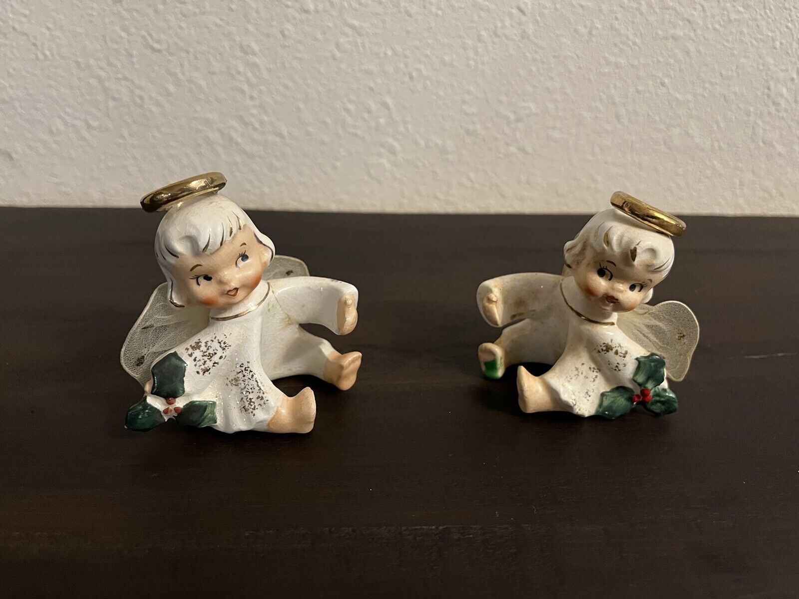 Vintage Lefton Tulle Wing Angel Candle Huggers Christmas Figurines Japan