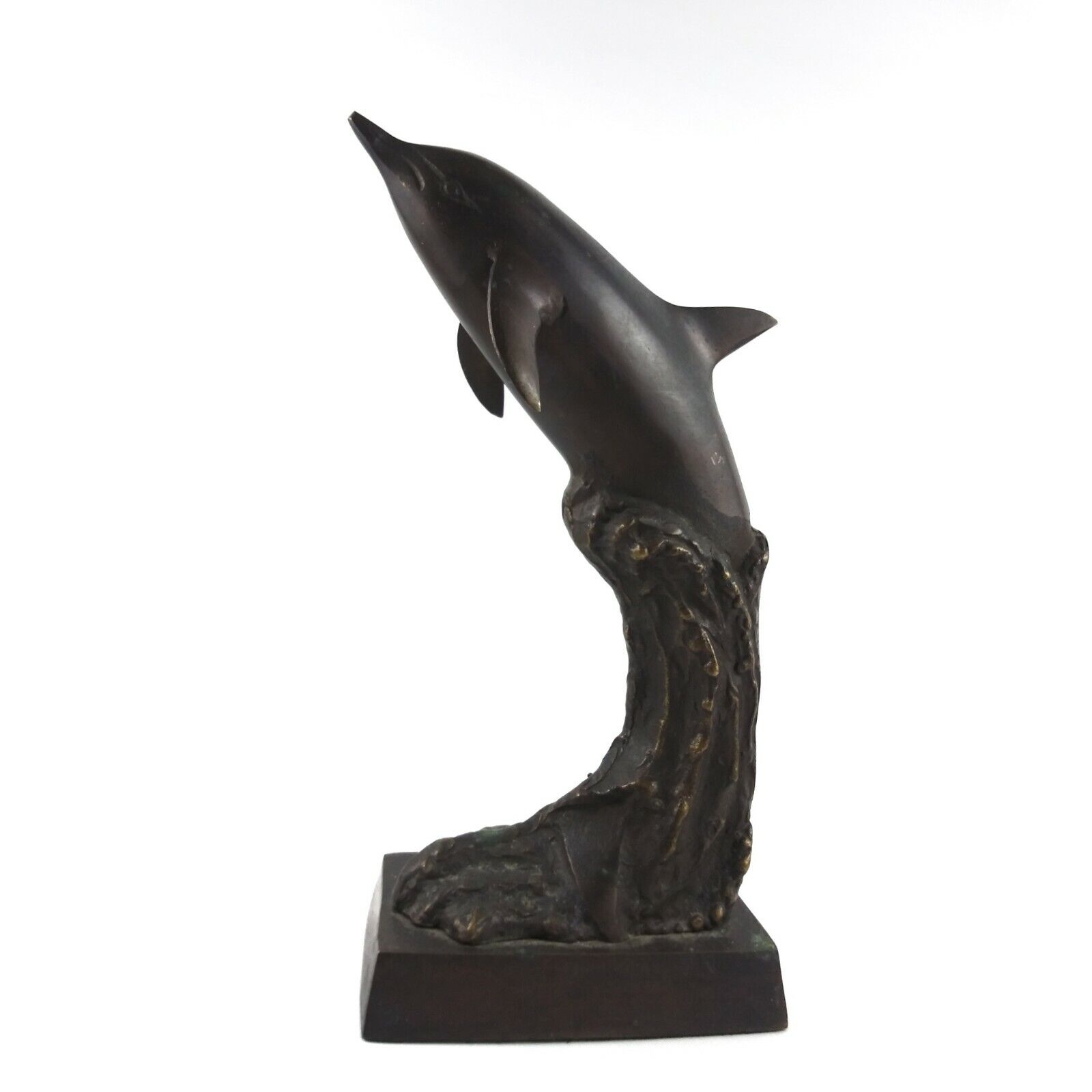 Vintage Bronze Dolphin Sculpture Bookend Art Figurine Statue 10”