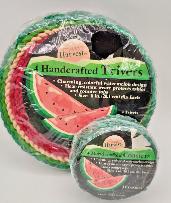 Vintage Trivets Set Watermelon Coasters Woven Handcrafted Country Harvest New