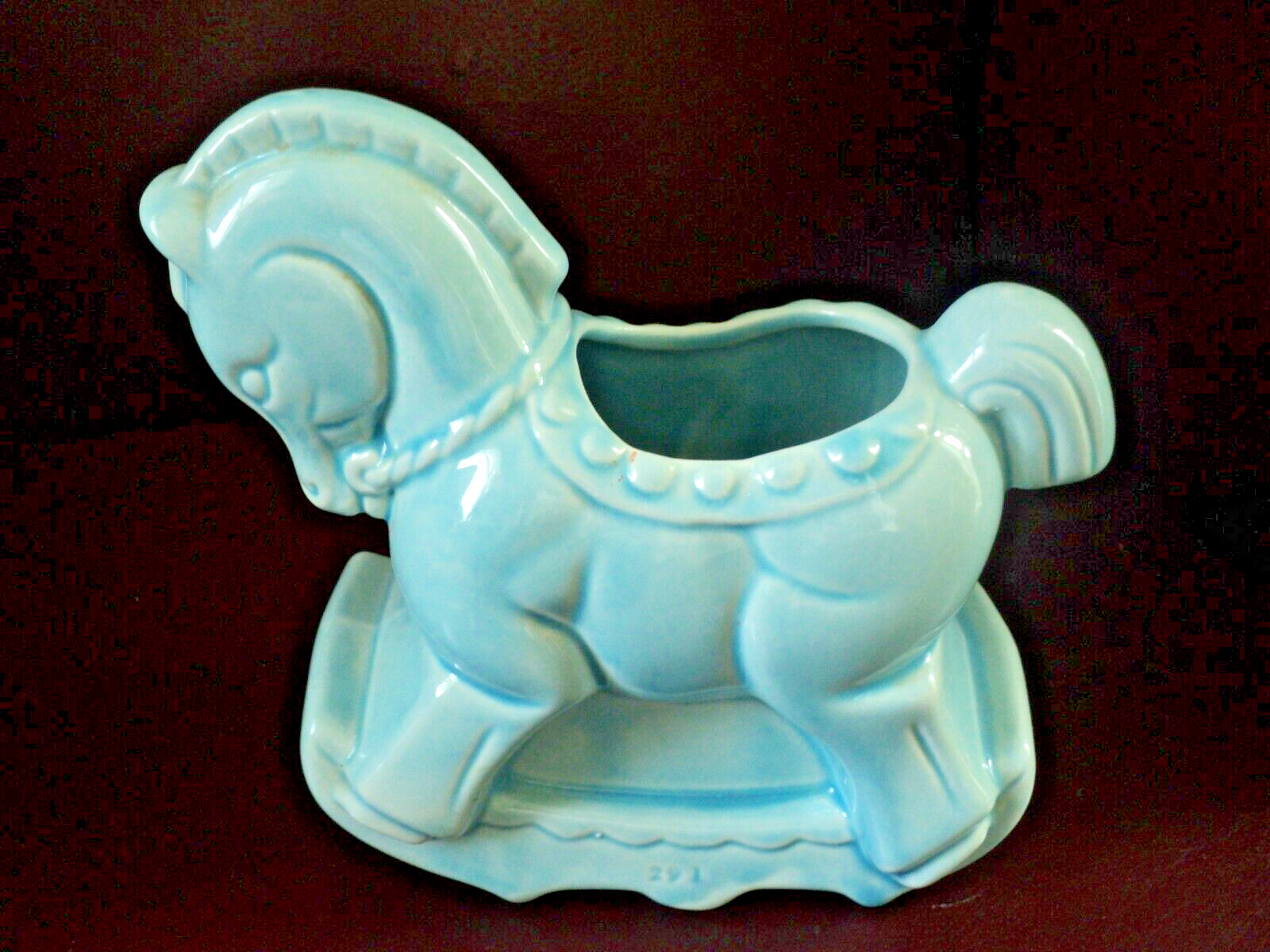 Vtg Blue Pottery Rocking Horse/Pony Planter Unmarked Perfect Babies Room