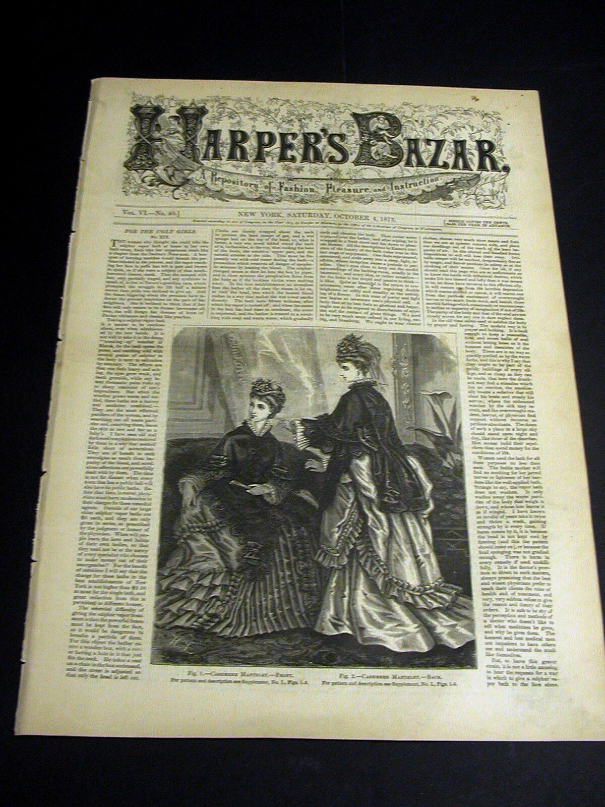 Harper\'s Bazar Oct 4,1873 CHILDREN\'S LADIES FALL STREET DRESSES CORSETS TAPESTRY
