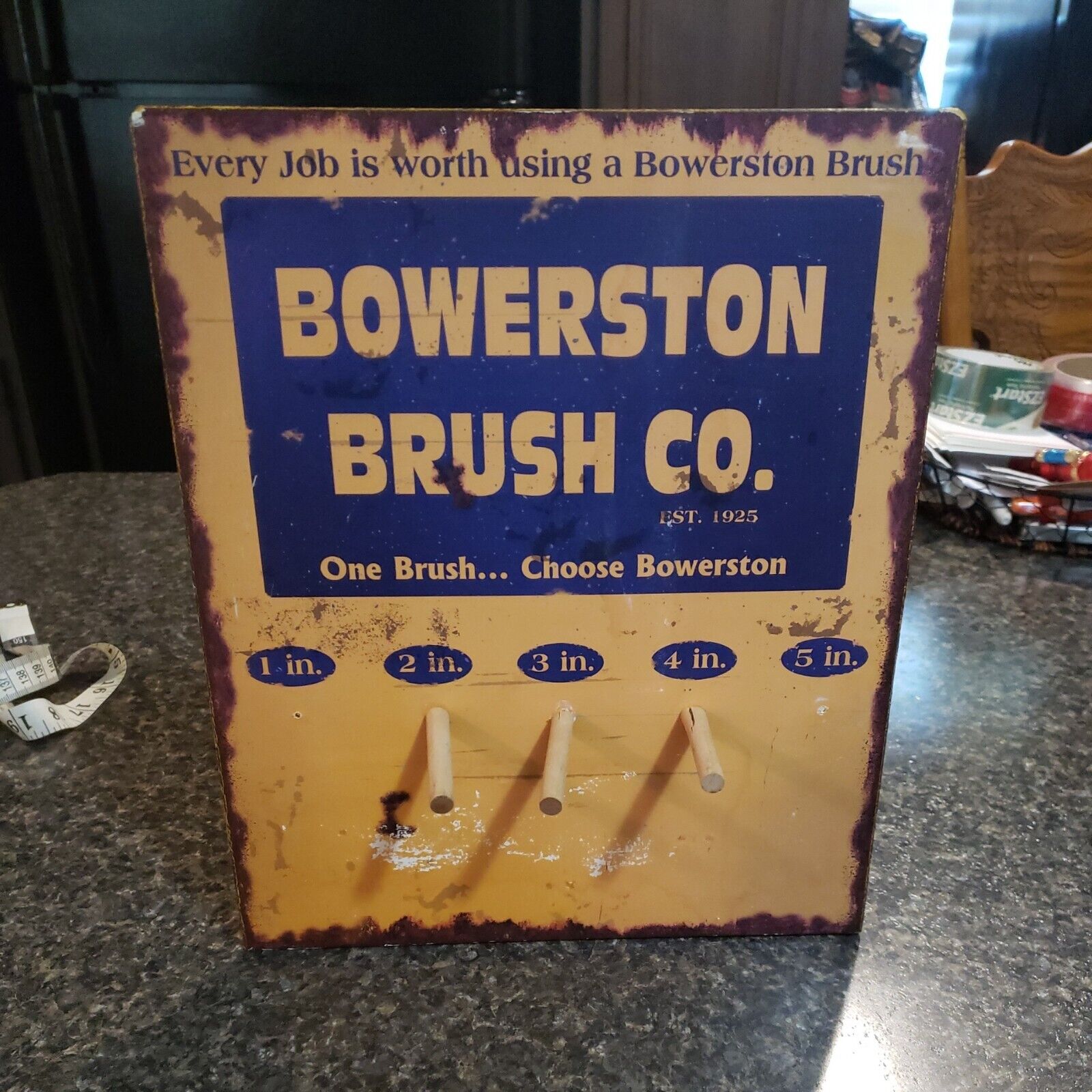 Vintage Bowerston Brush Co Metal sign  its painted to look rusty 